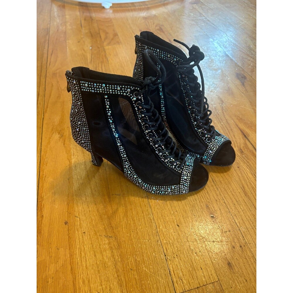 Black with rhinestones lace up womens latin dance heels size 6